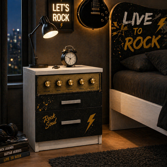Rock Soul Night – Comodino Rock Style con Design Amplificatore Vintage | Comodino Moderno per Cameretta Ragazzo