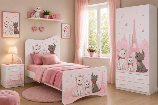 Cameretta Bambina Aristogatti Rosa – Armadio, Letto Singolo e Comodino