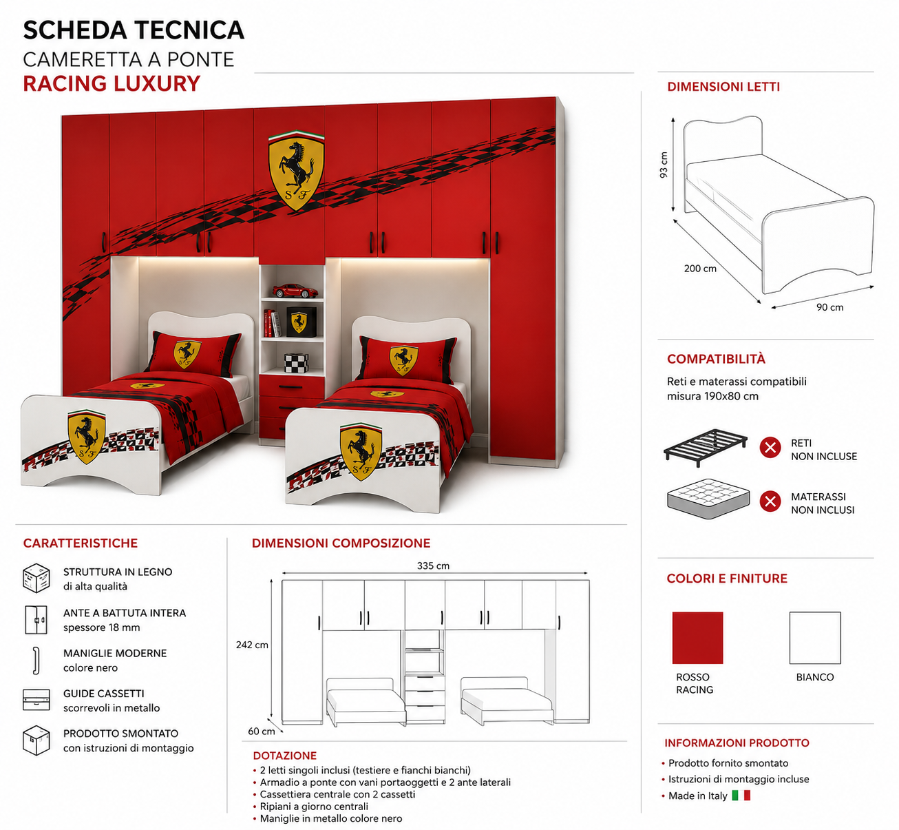 Cameretta a Ponte Racing Luxury – Design Sportivo ed Effetto Showroom