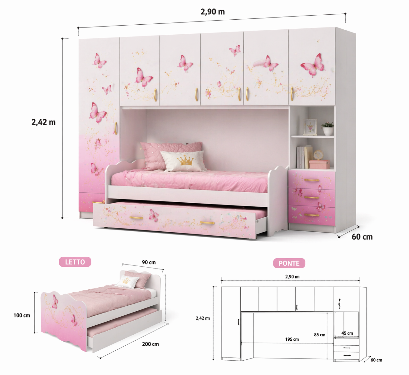 CAMERETTA A Ponte premium Farfalle/ luxury pink