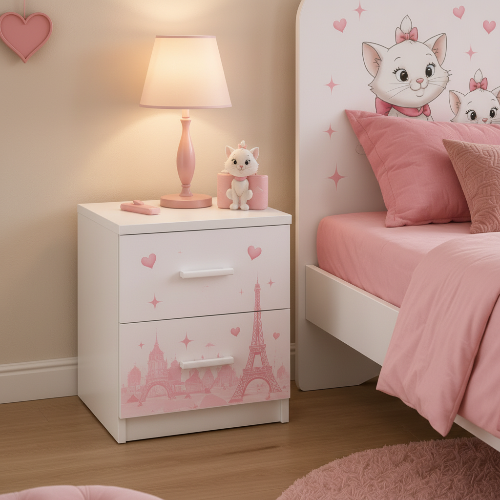 Cameretta Bambina Aristogatti Rosa – Armadio, Letto Singolo e Comodino