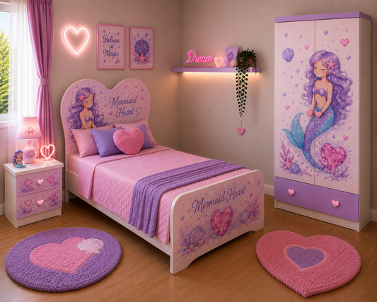 Cameretta Mermaid Heart Dream – Set Camera Completa Sirenetta Rosa Lilla con Letto Cuore