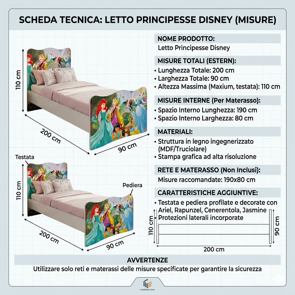 Letto Singolo Princess Dream Castle – Letto Bambina Tema Principesse Luxury