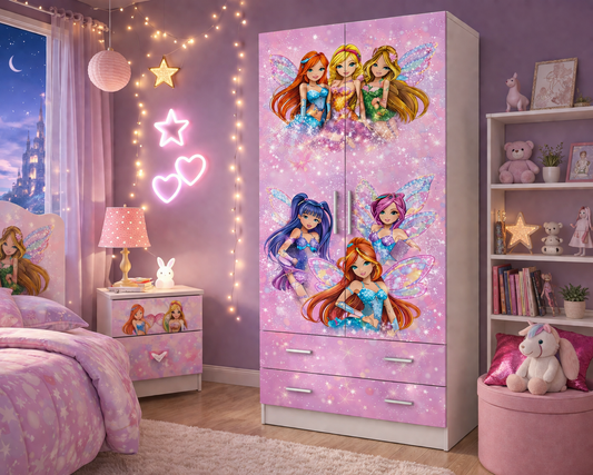 Fairy Dream Luxury Wardrobe – Armadio Fatine Rosa 2 Ante 2 Cassetti per Cameretta Bambina