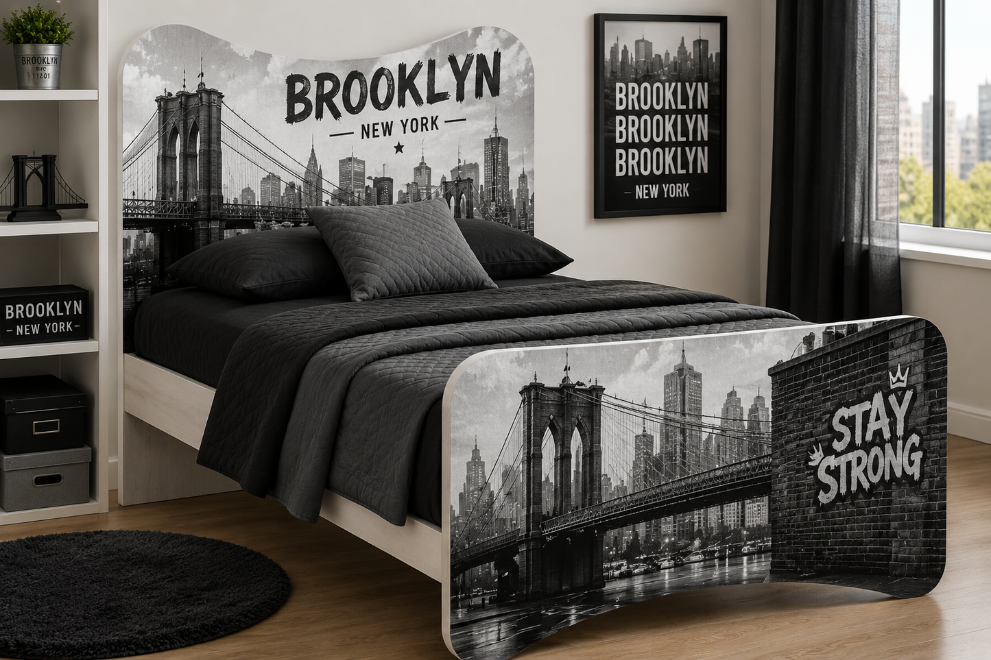 Letto Singolo Brooklyn New York – Letto Urban Style Nero Grigio Design Metropolitan