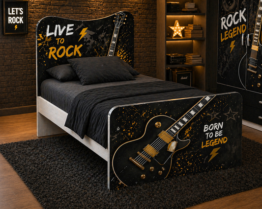 Rock Legend Guitar Bed – Letto Singolo Stile Rock Premium Nero Oro