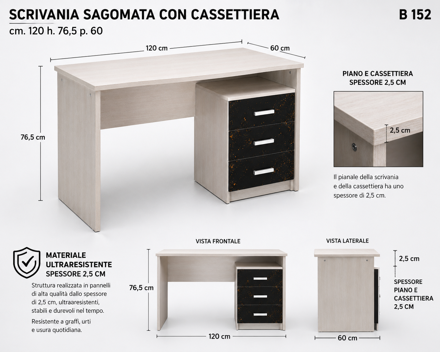 Rock Legend Room – Scrivania con Cassettiera Tema Chitarra Black & Gold