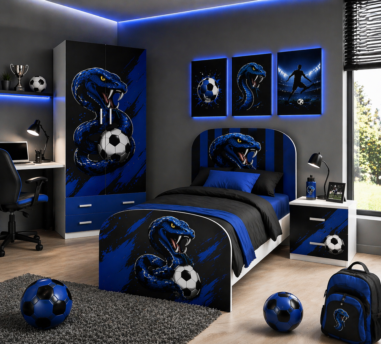 Armadio Nerazzurro Power Style – Design Ispirato al Calcio Milanese 2 Ante 2 Cassetti