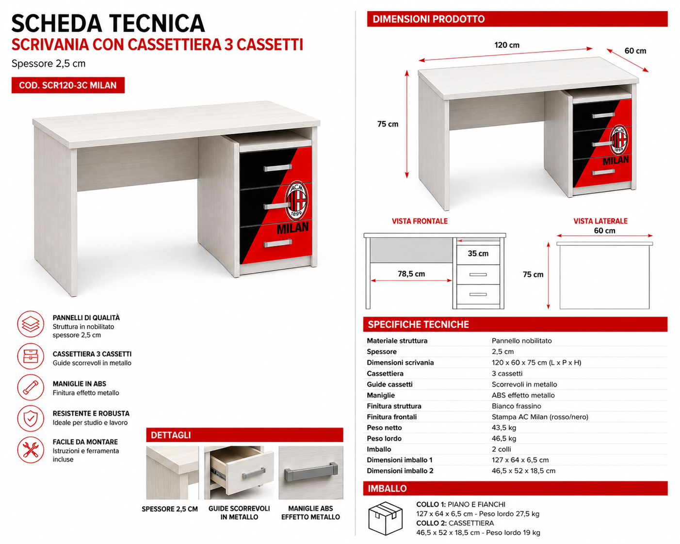 Scrivania con comodino Milan