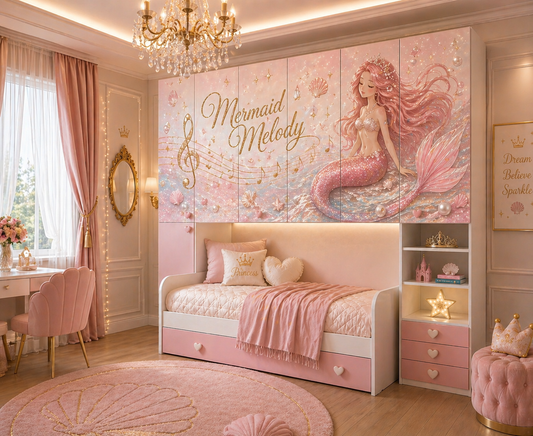 Cameretta a Ponte Mermaid Melody – Camera Sirena Luxury Rosa Cipria con 2 Letti e Armadio Ponte Premium
