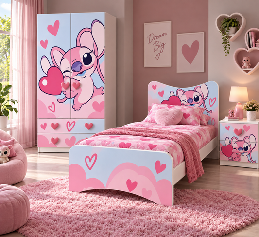 Cameretta completa Angel Heart – Armadio, letto singolo e comodino