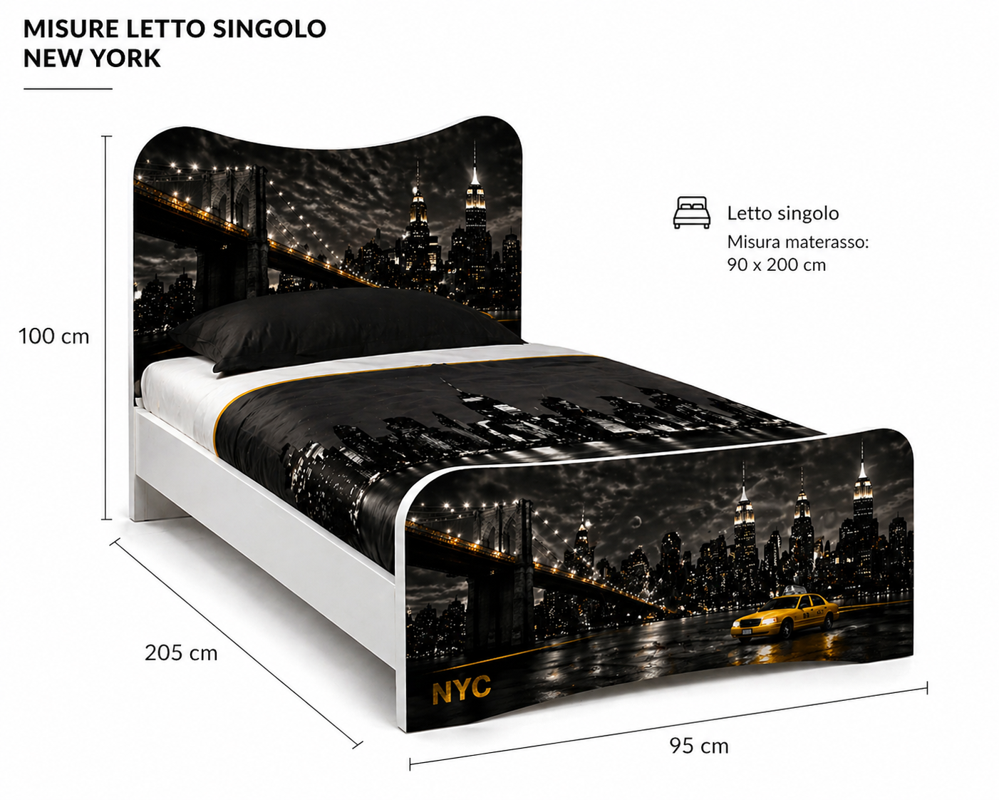 Letto Singolo New York Skyline NYC – Design Urban Moderno per Cameretta Ragazzo City Night