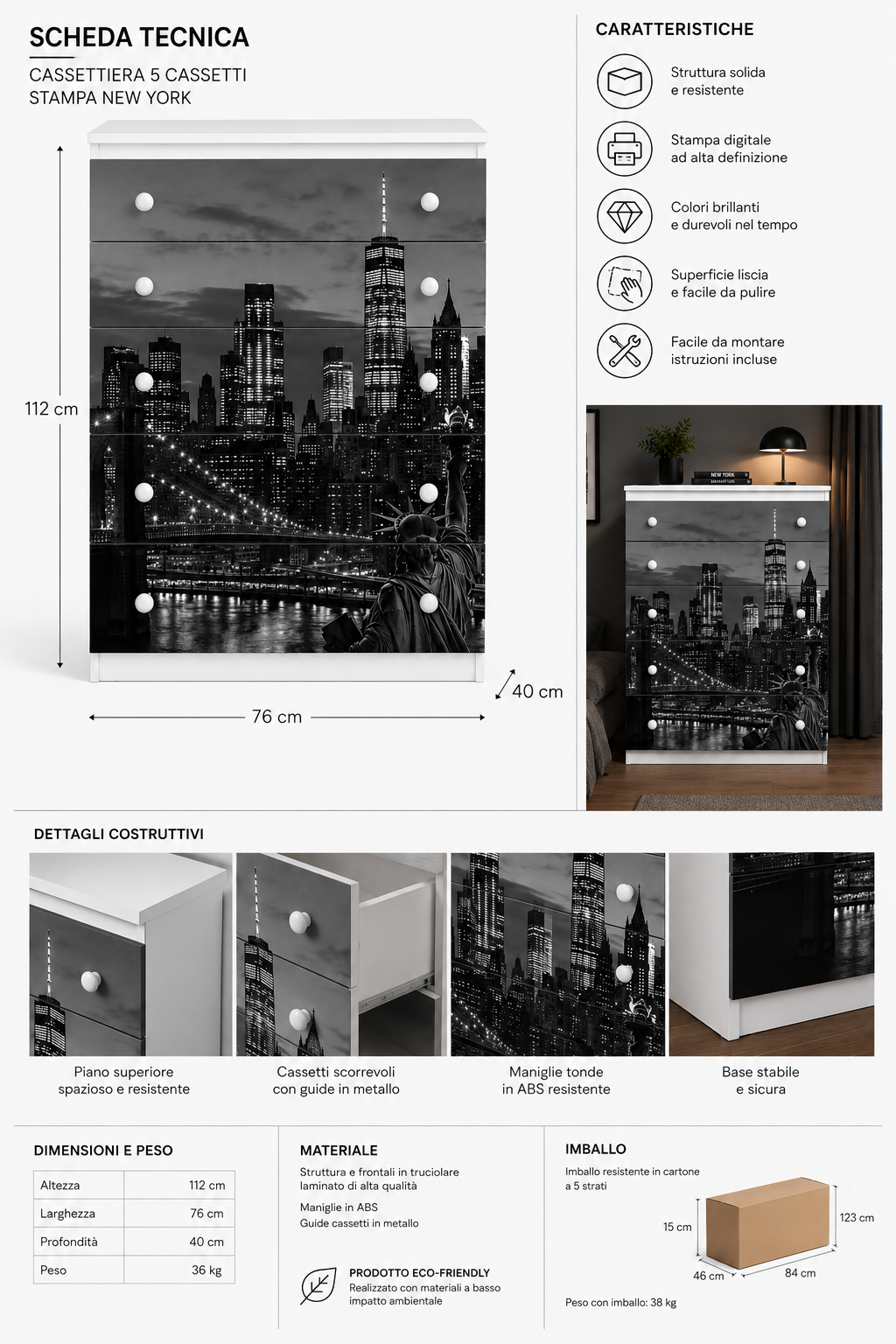 Cassettiera New York Urban Style – Design Moderno Skyline Manhattan