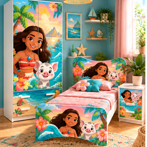 Cameretta Vaiana Tropical Dream – Letto, Armadio e Comodino