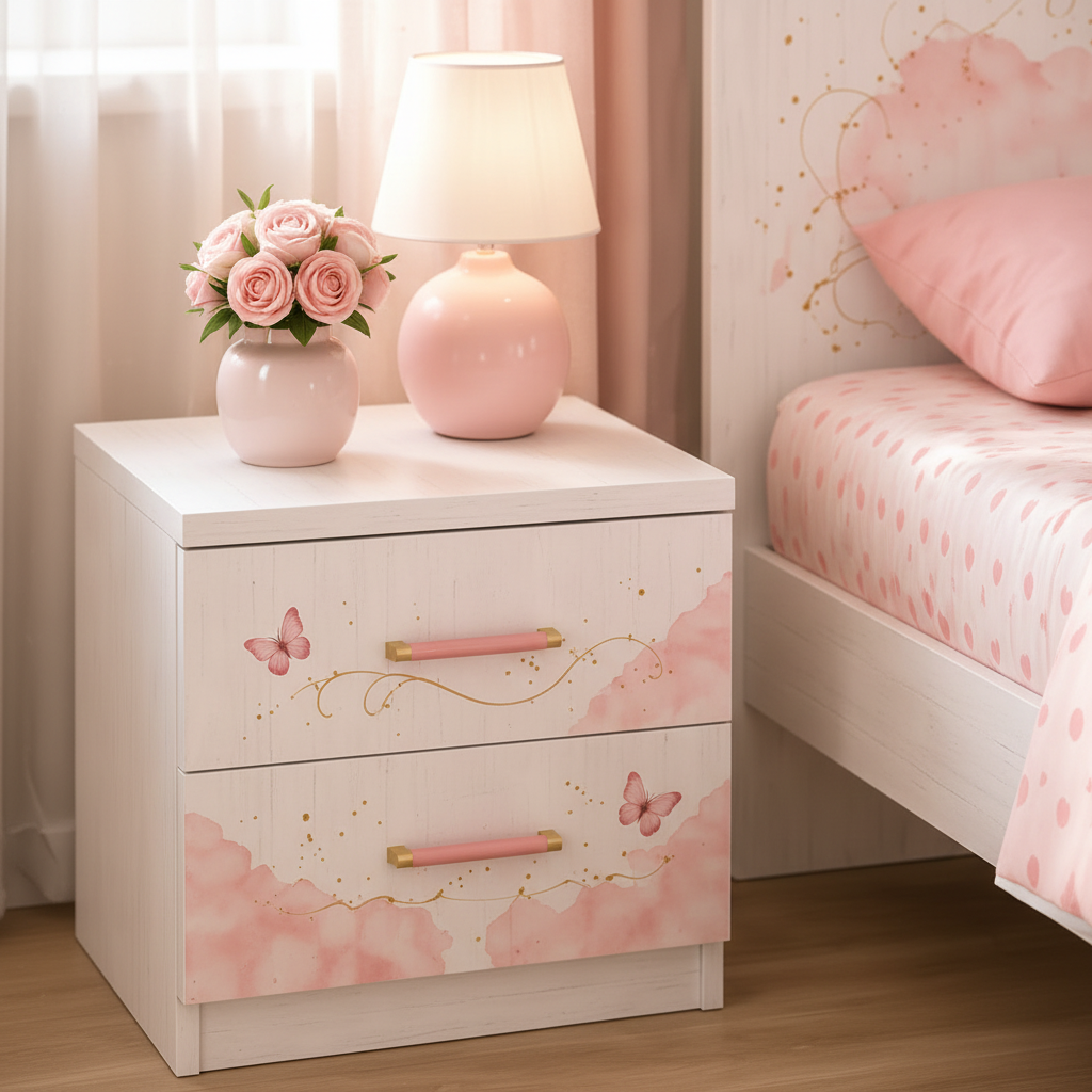 Cameretta Gattini Rosa Dream – Set Letto Singolo + Comodino + Armadio
