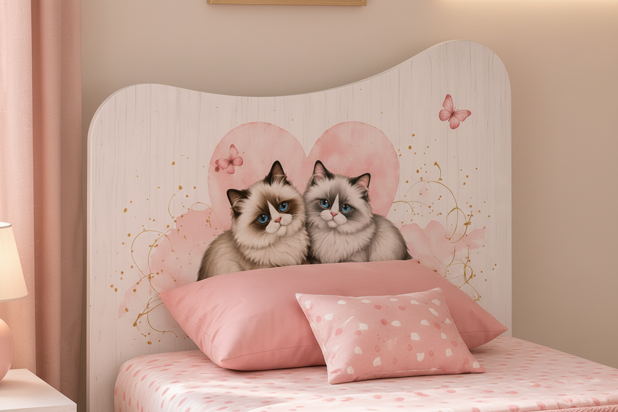 Cameretta Gattini Rosa Dream – Set Letto Singolo + Comodino + Armadio