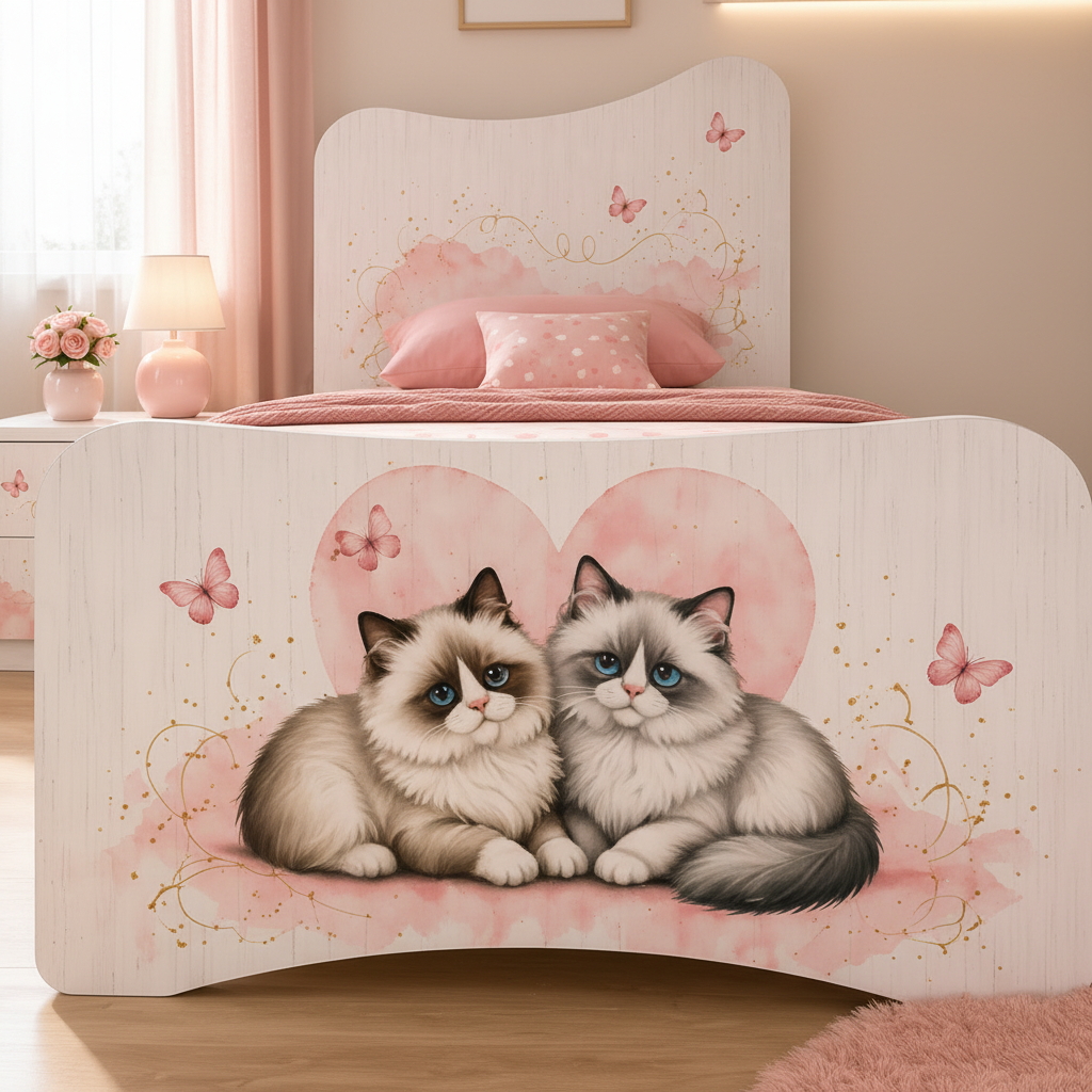 Cameretta Gattini Rosa Dream – Set Letto Singolo + Comodino + Armadio