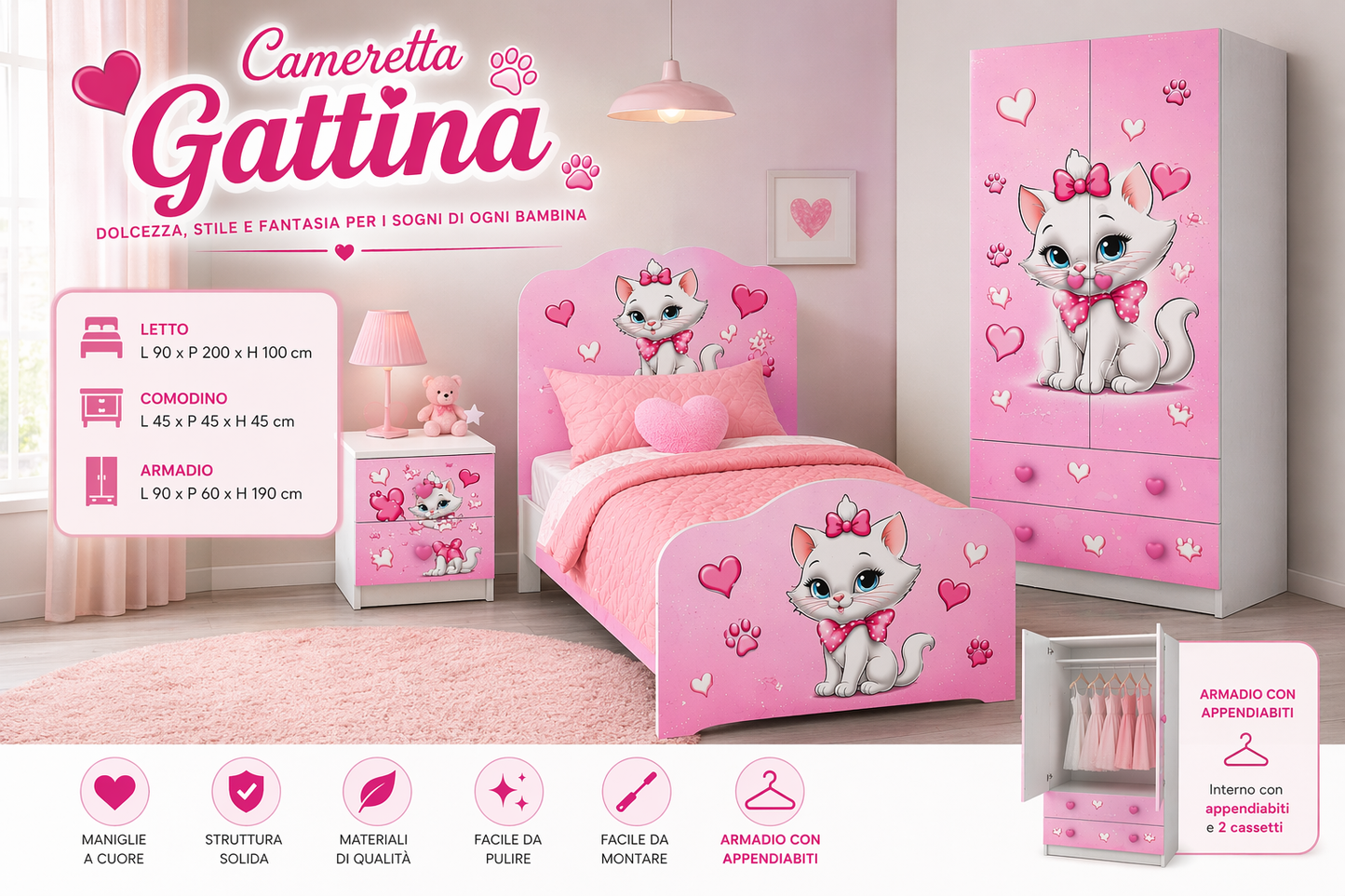 🛏️ Sweet Kitty Room – Cameretta Bambina Tema Gattina