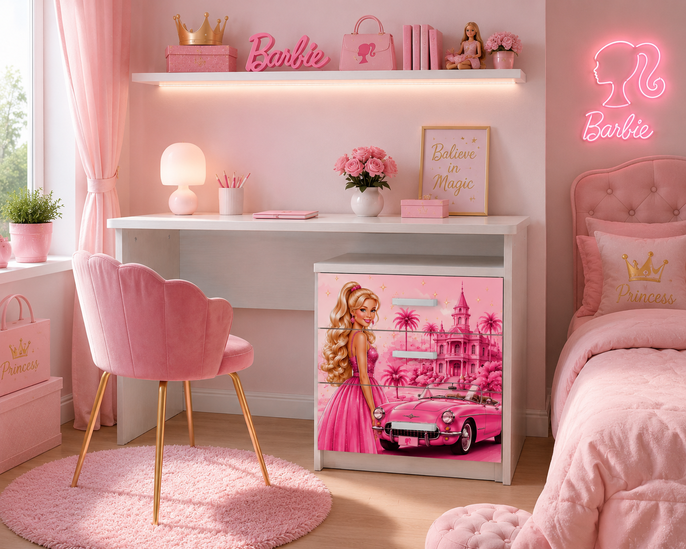 Scrivania Barbie Luxury Pink con Cassettiera Integrata – Design Elegante per Camerette da Sogno