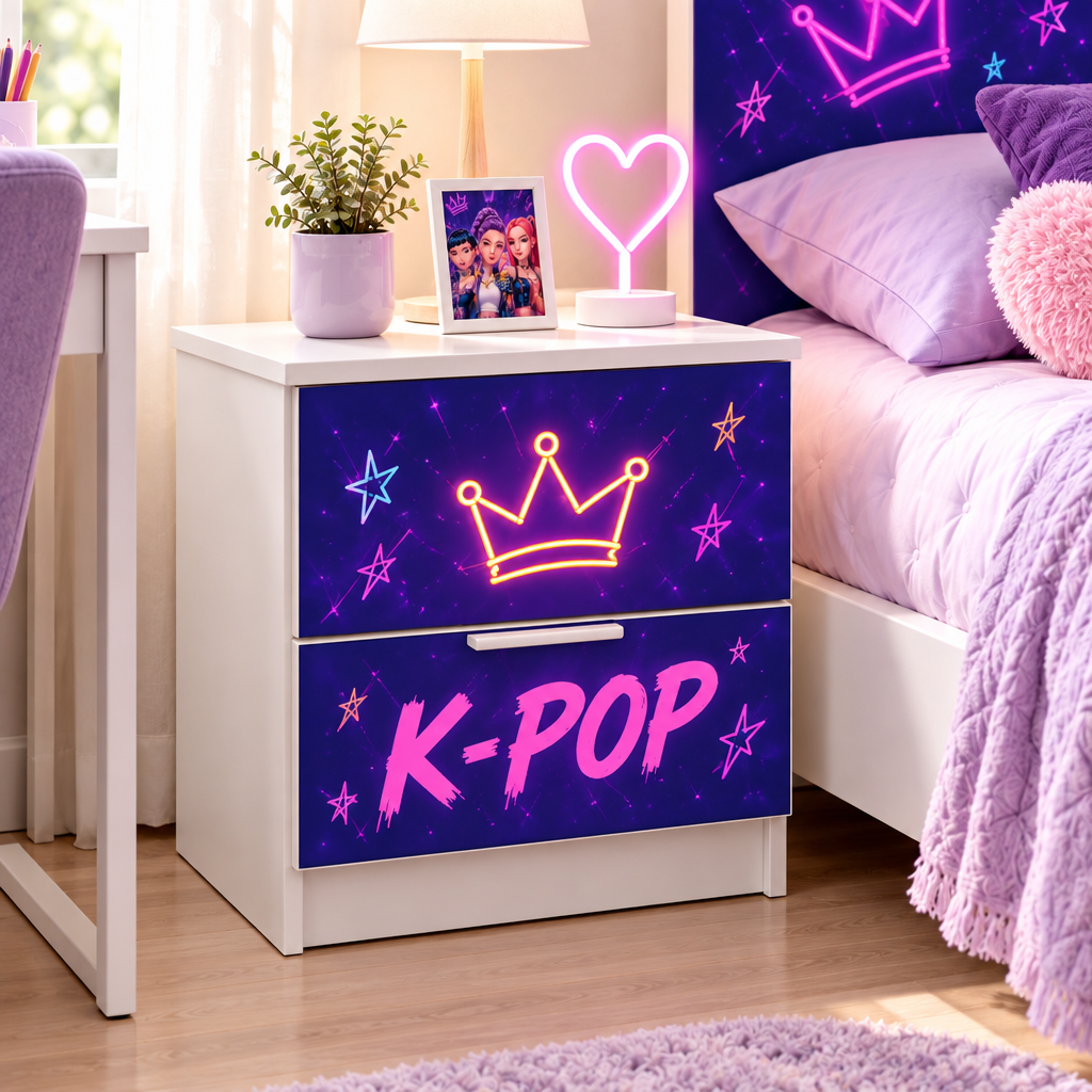 Camera Ragazza Huntrix K-Pop Galaxy – Set Letto, Comodino e Armadio 2 Ante Design Neon Premium