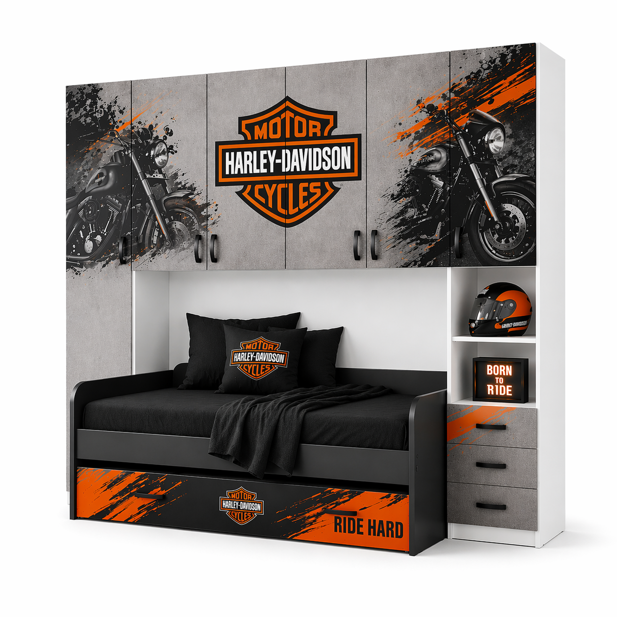 Cameretta a Ponte Urban Icon – Design Harley Style con 2 reti Letto Integrato