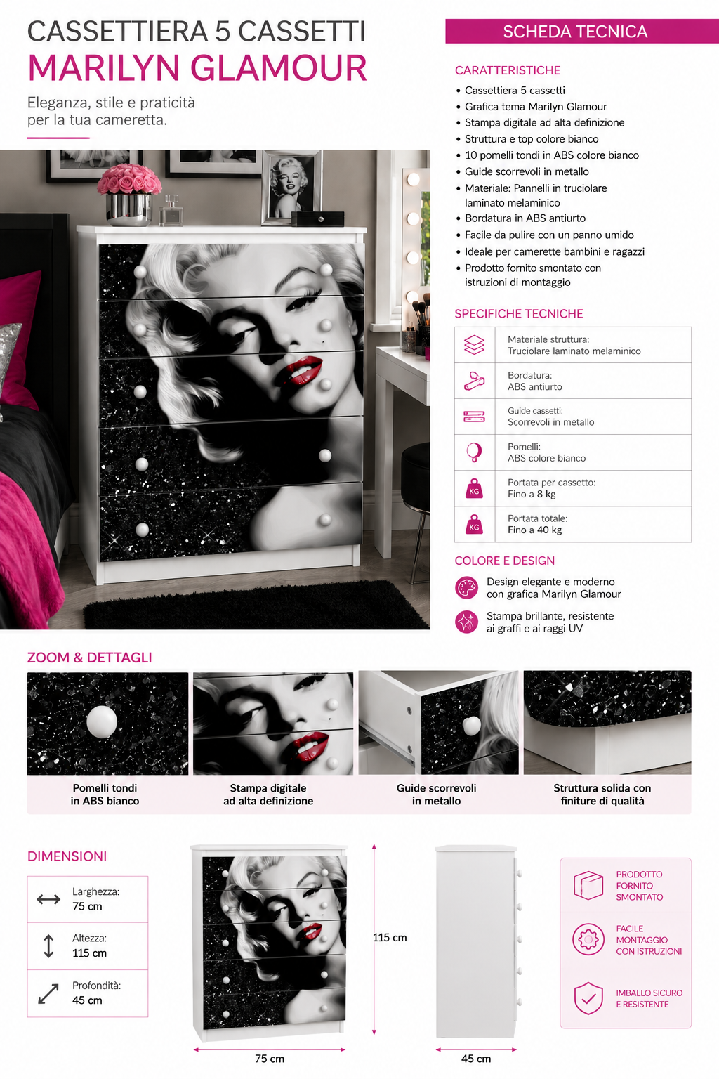 Cassettiera Marilyn Monroe