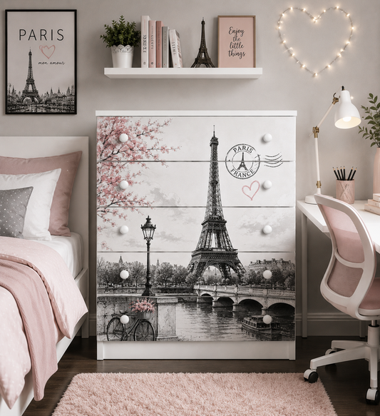 Cassettiera Paris Dream – Design Romantico Moderno con Torre Eiffel