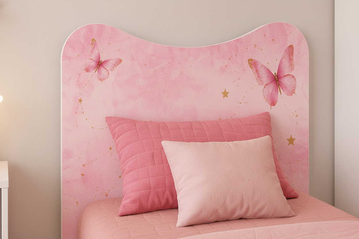 Cameretta a Ponte Dream Butterfly Bianca e Rosa con 2 Letti e Grafica Farfalle Luxury – 295x242 cm