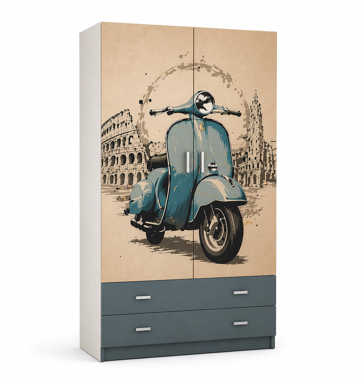 Italian Vintage Wardrobe – Armadio 2 Ante con 2 Cassettoni