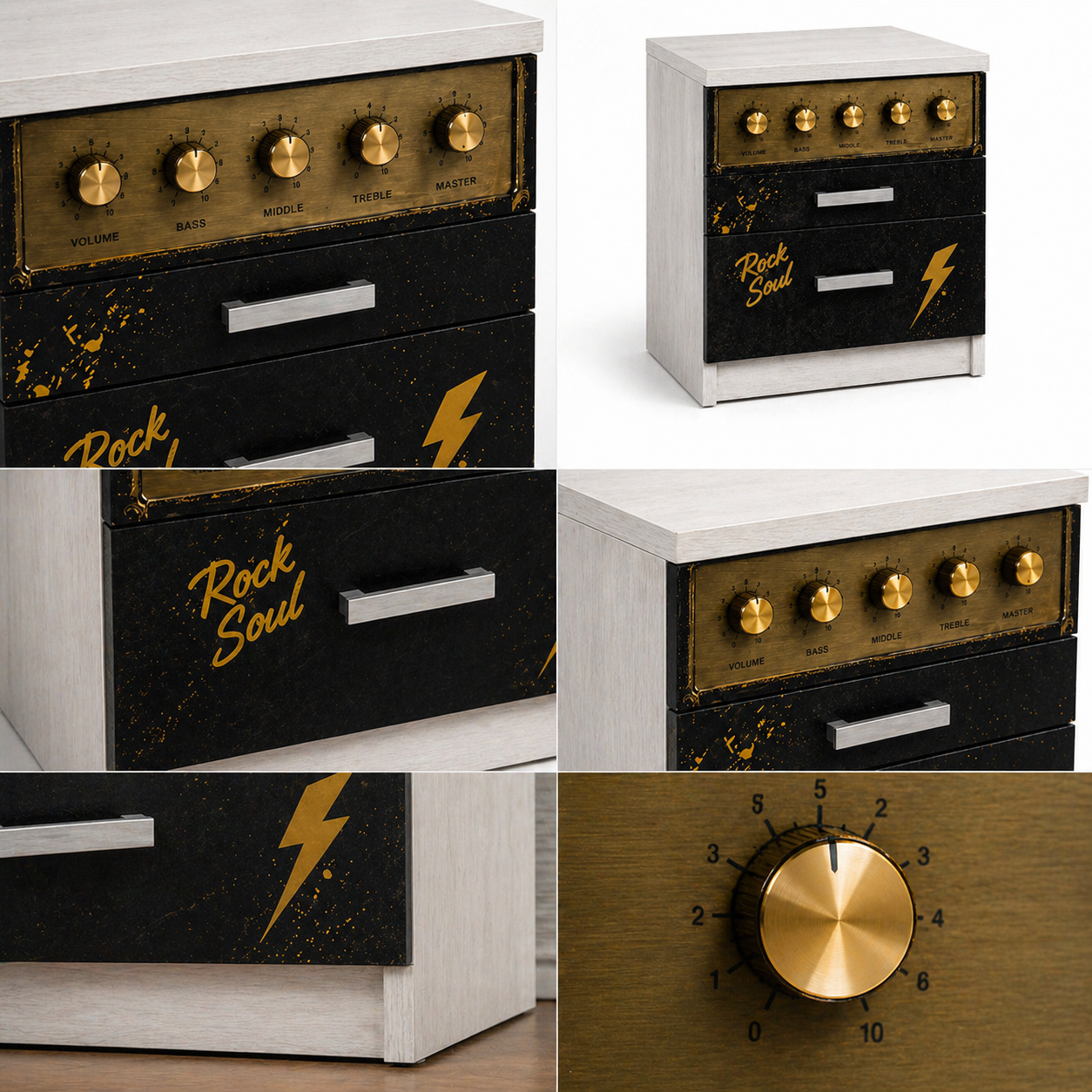 Rock Soul Night – Comodino Rock Style con Design Amplificatore Vintage | Comodino Moderno per Cameretta Ragazzo