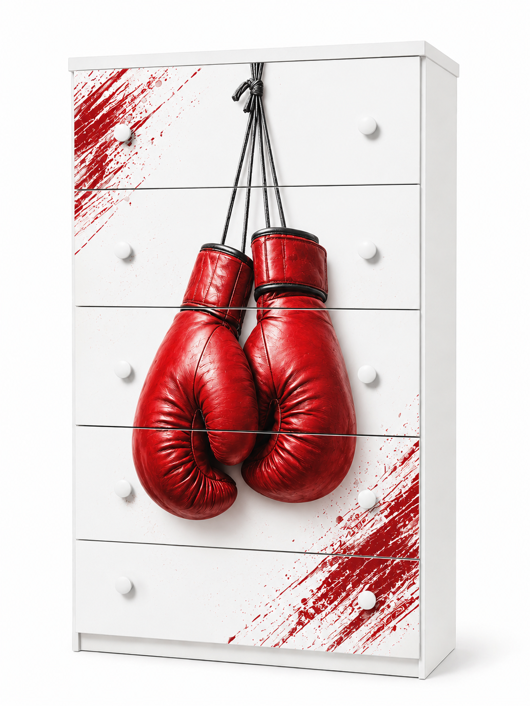 Cassettiera Boxing Power Red – Mobile Cameretta Tema Pugilato Moderno con Guantoni Rossi