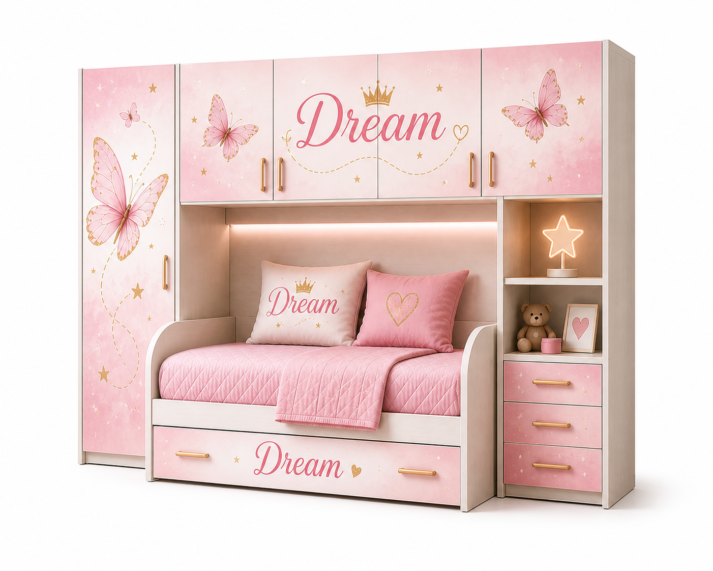 Cameretta a Ponte Dream Butterfly – Letto Singolo con Armadio 295x242 cm