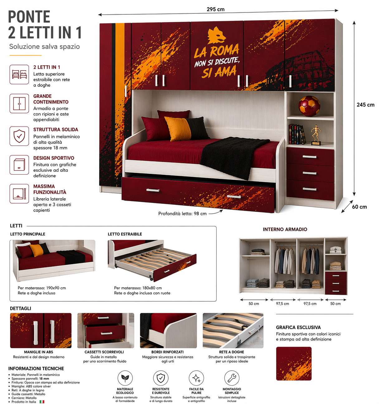 Cameretta a Ponte Urban Icon – Design ROMA Style con 2 reti Letto
