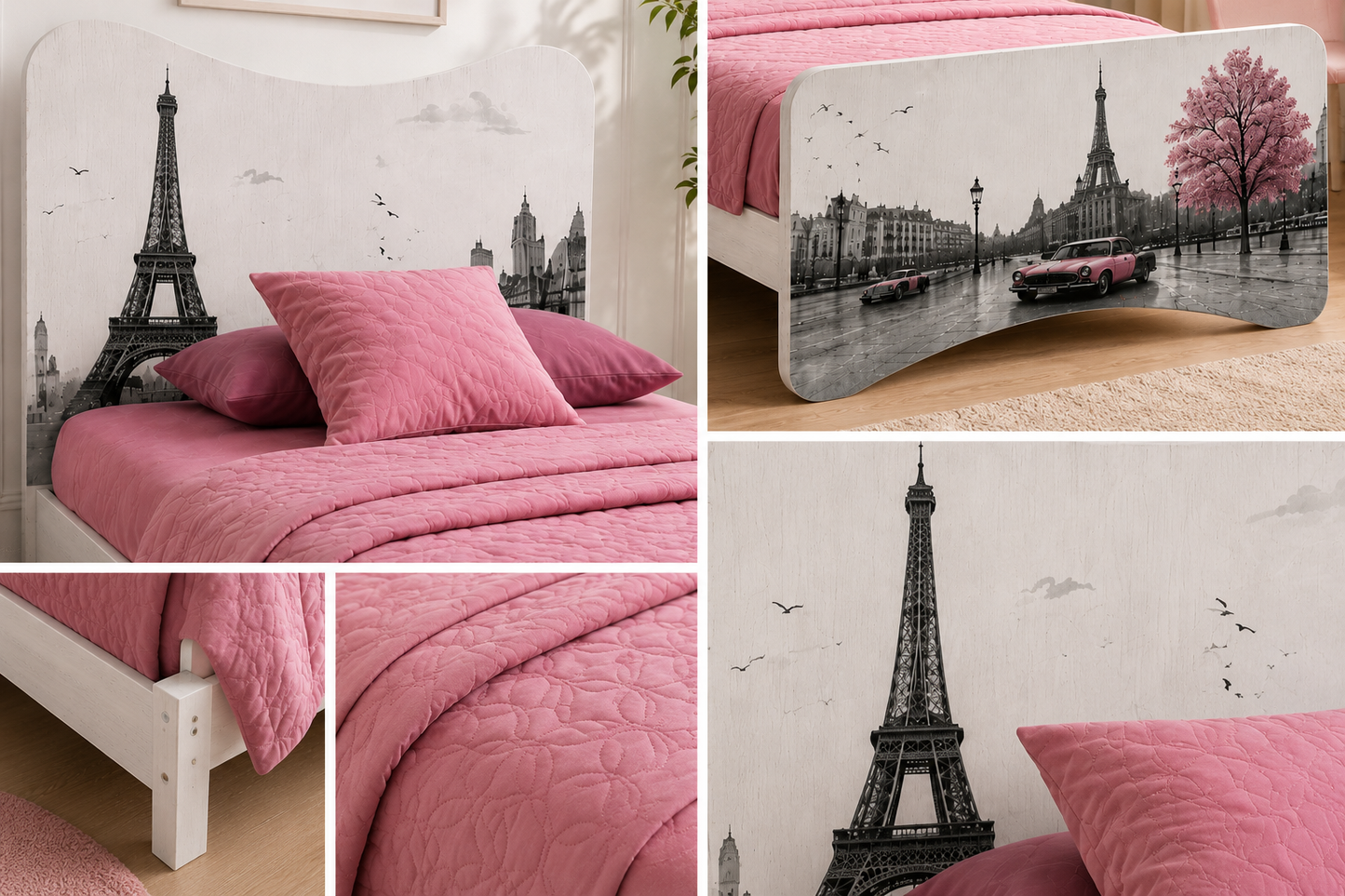 Letto Singolo Paris Romance – Letto Design Parigi Rosa Cipria Stile Shabby Chic Moderno