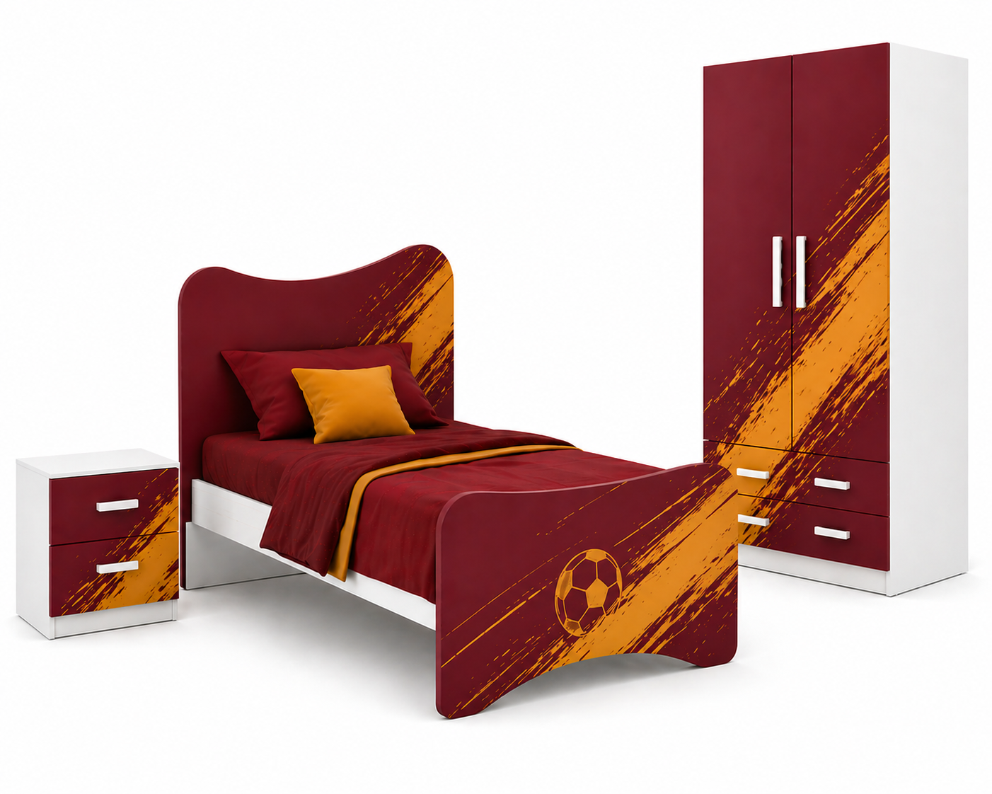 Roma Legacy Football Room – Cameretta Calcio Luxury Bordeaux Oro con Letto, Comodino e Armadio