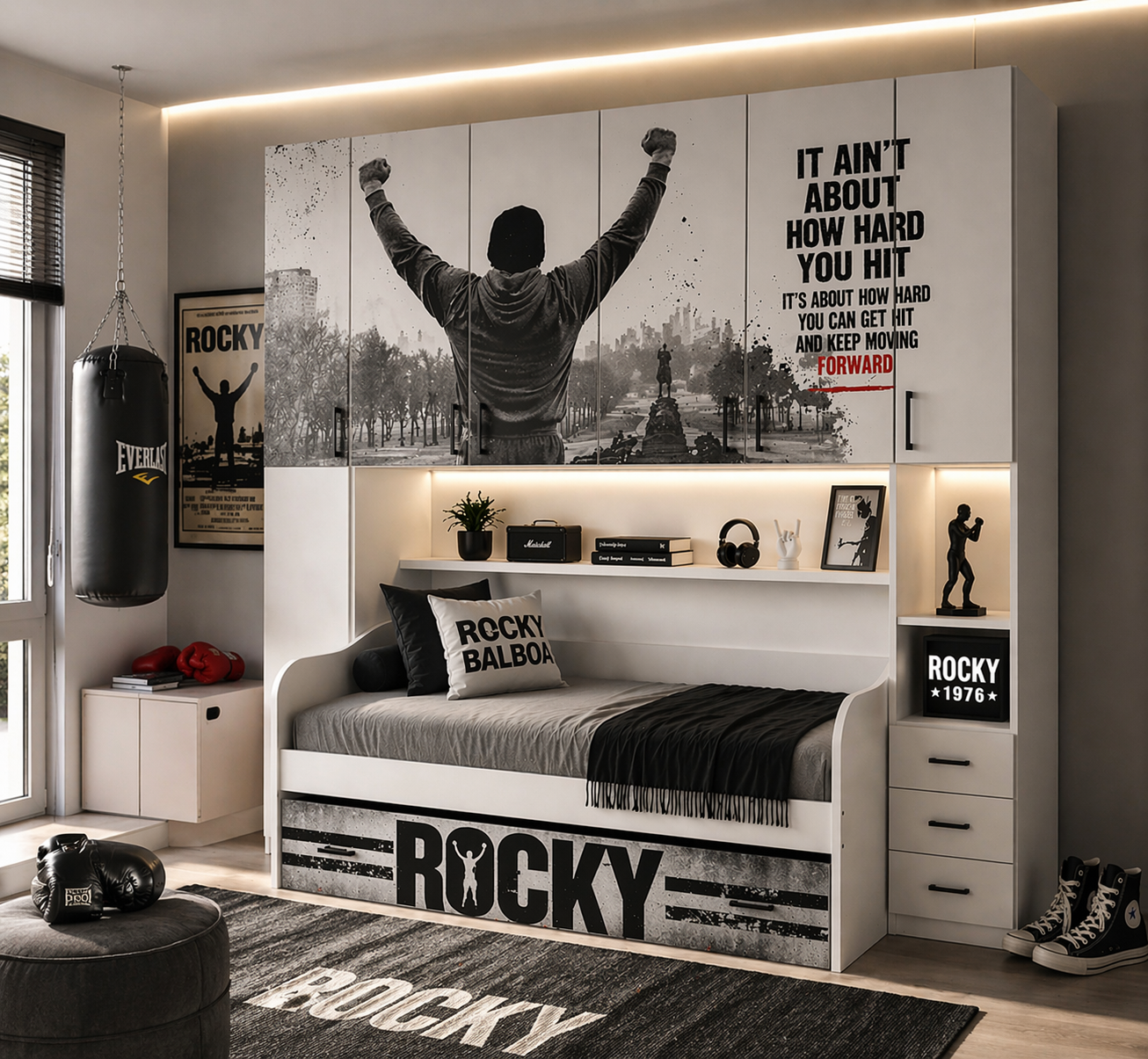 Cameretta a Ponte Urban Icon – Design ROCKY con 2 reti Letto Integrato