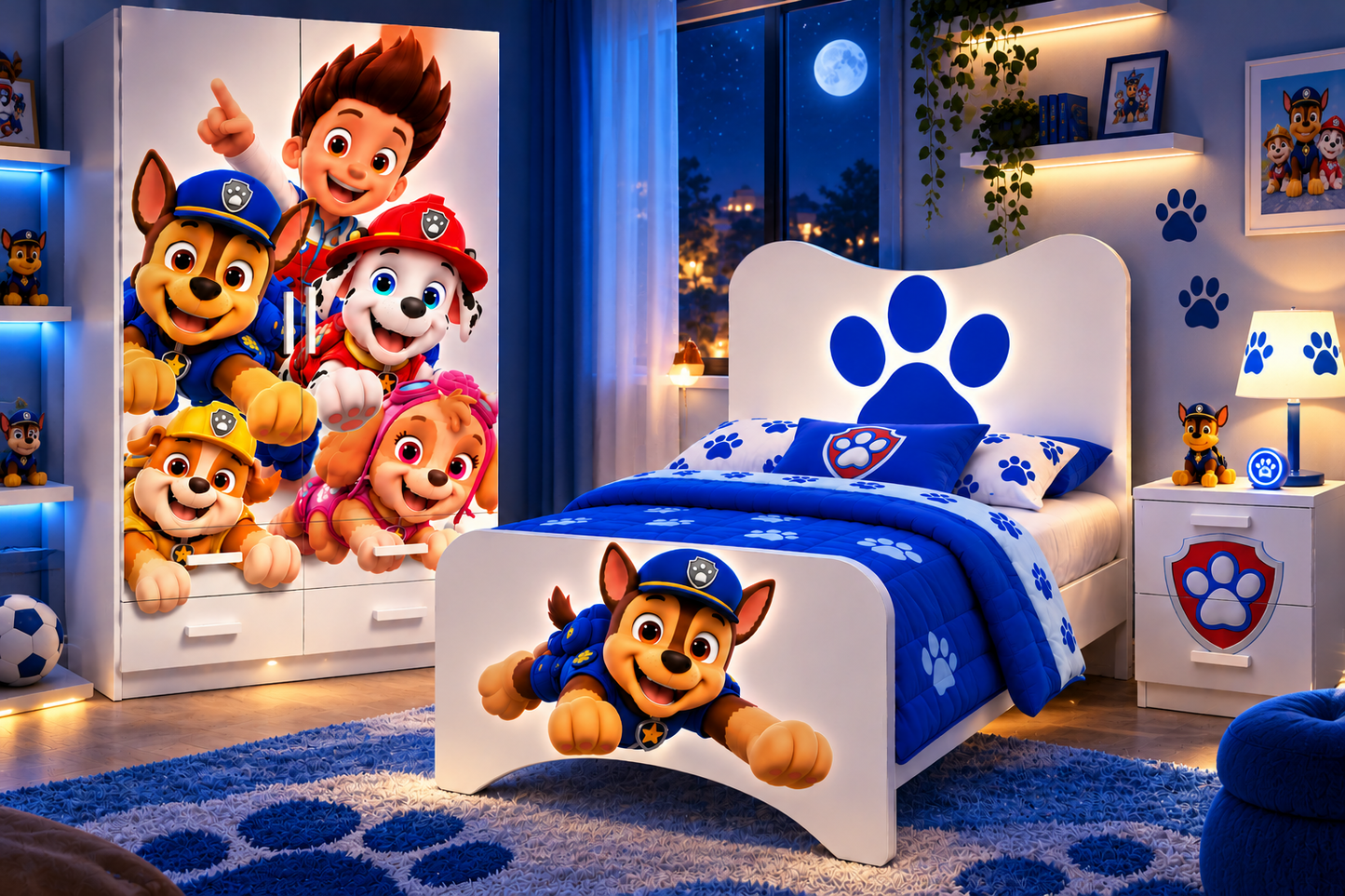 🐾 Cameretta Paw Patrol Completa – Letto Singolo, Armadio 2 Ante e Comodino | Made in Italy