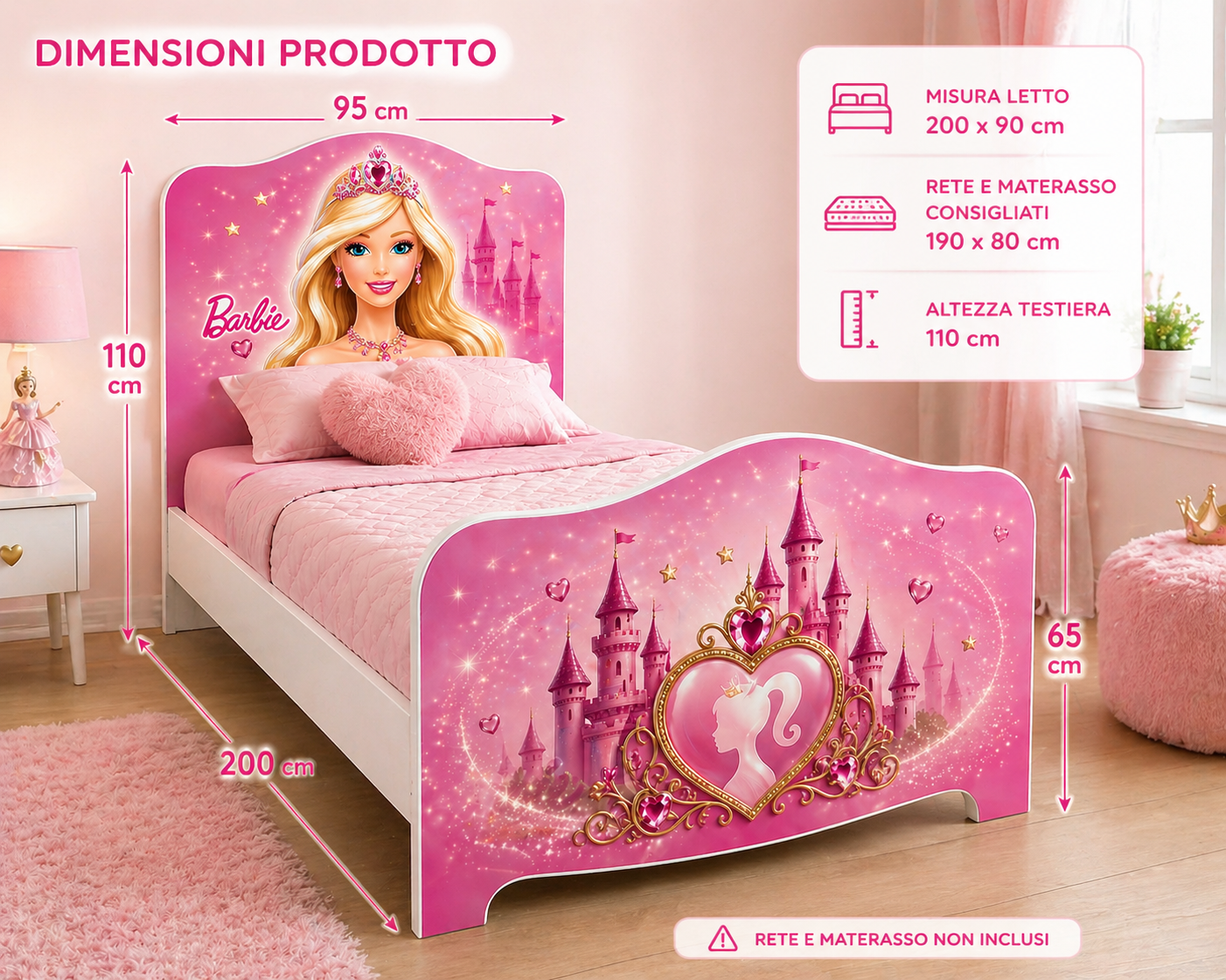 Princess Dream Bed – Letto Singolo Principessa Rosa Luxury per Cameretta Bambina