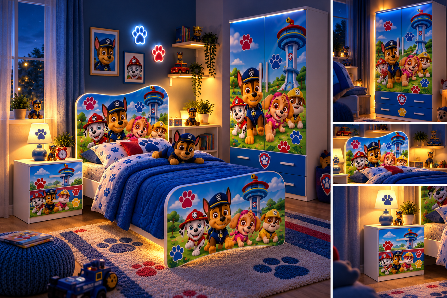 Cameretta Paw Patrol – Set Completo con Armadio, Letto Singolo e Comodino