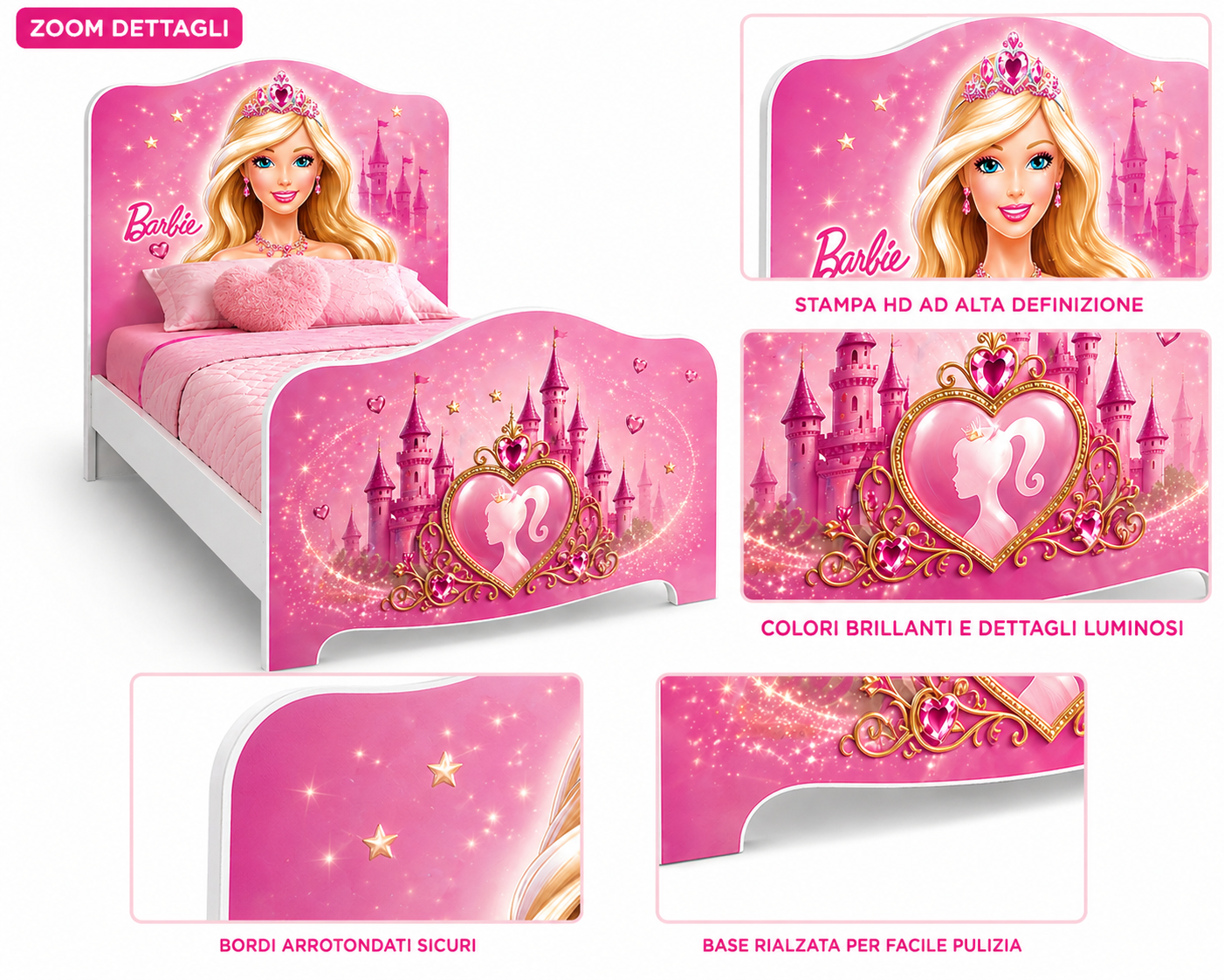 Princess Dream Bed – Letto Singolo Principessa Rosa Luxury per Cameretta Bambina