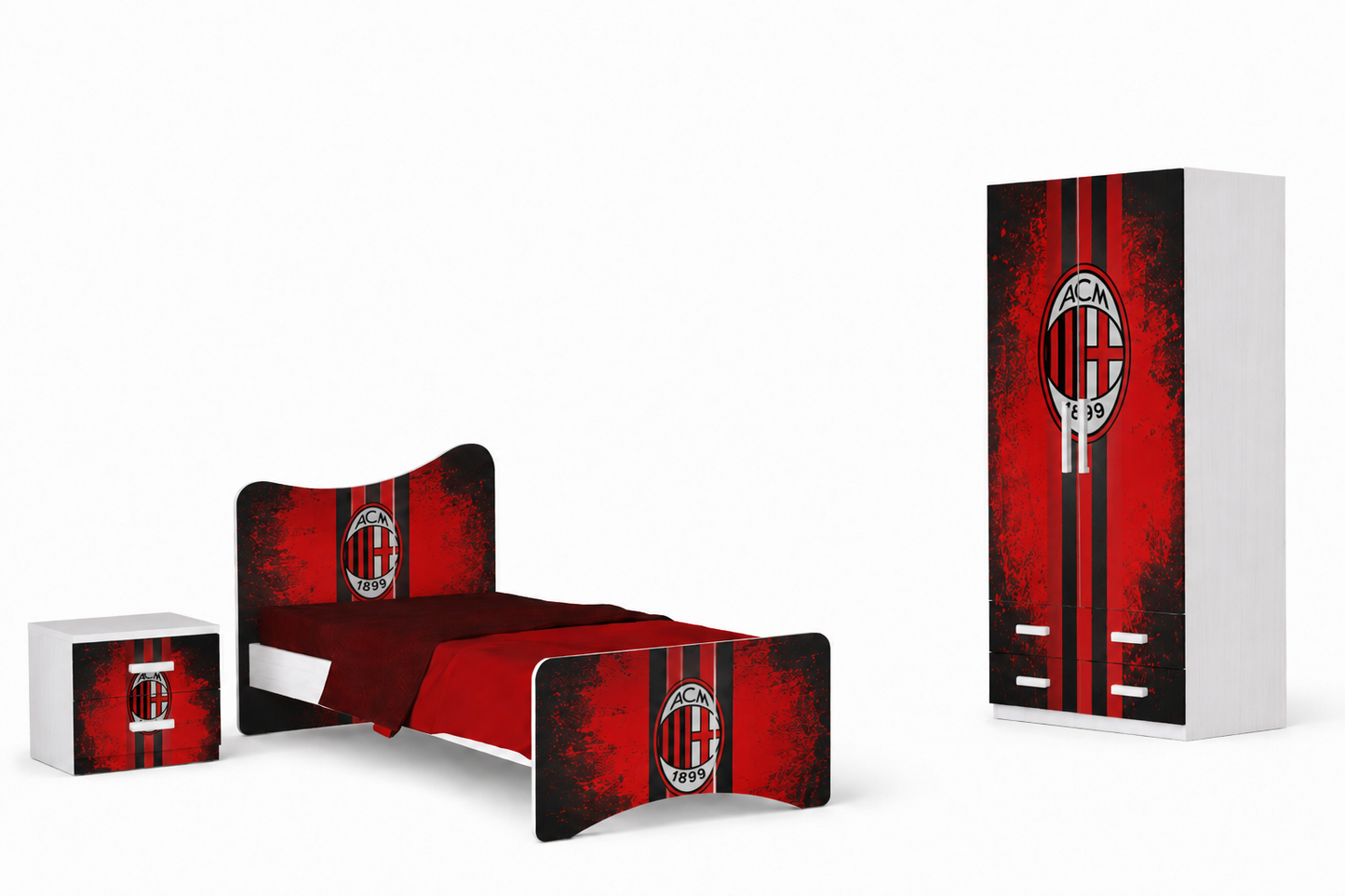 Cameretta Milan Black Red Edition – Letto Singolo, Armadio e Comodino
