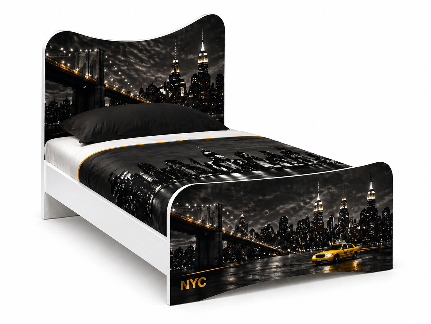 Letto Singolo New York Skyline NYC – Design Urban Moderno per Cameretta Ragazzo  City Night
