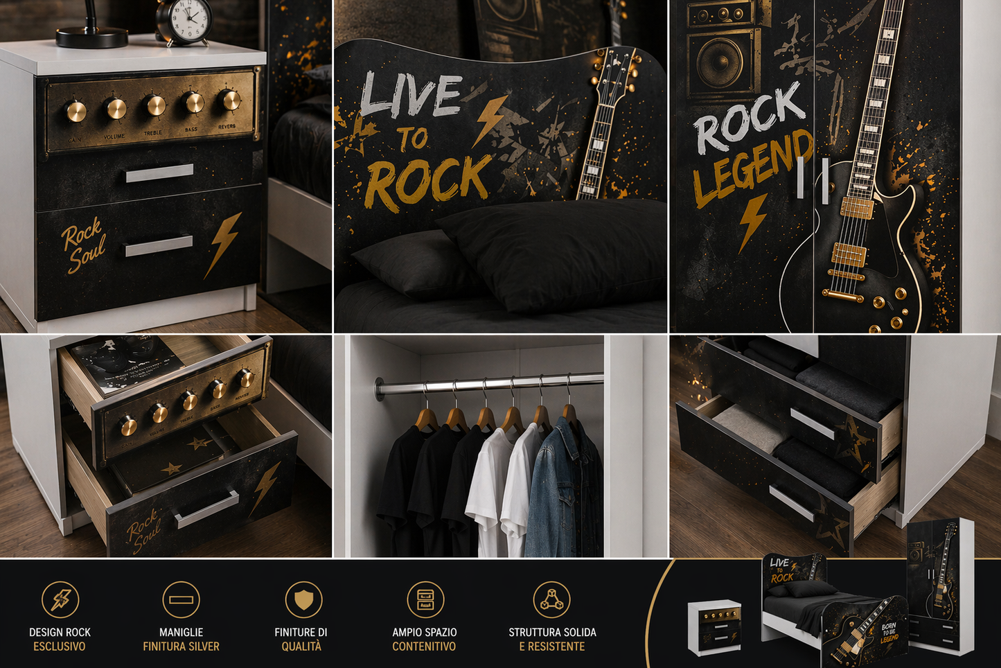 Rock Legend Room – Cameretta Completa Tema Chitarra per Ragazzi