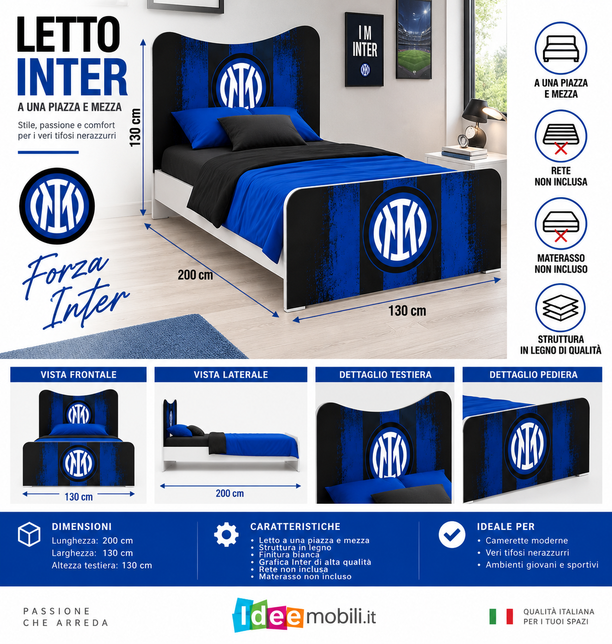 Letto Inter a una piazza e mezza