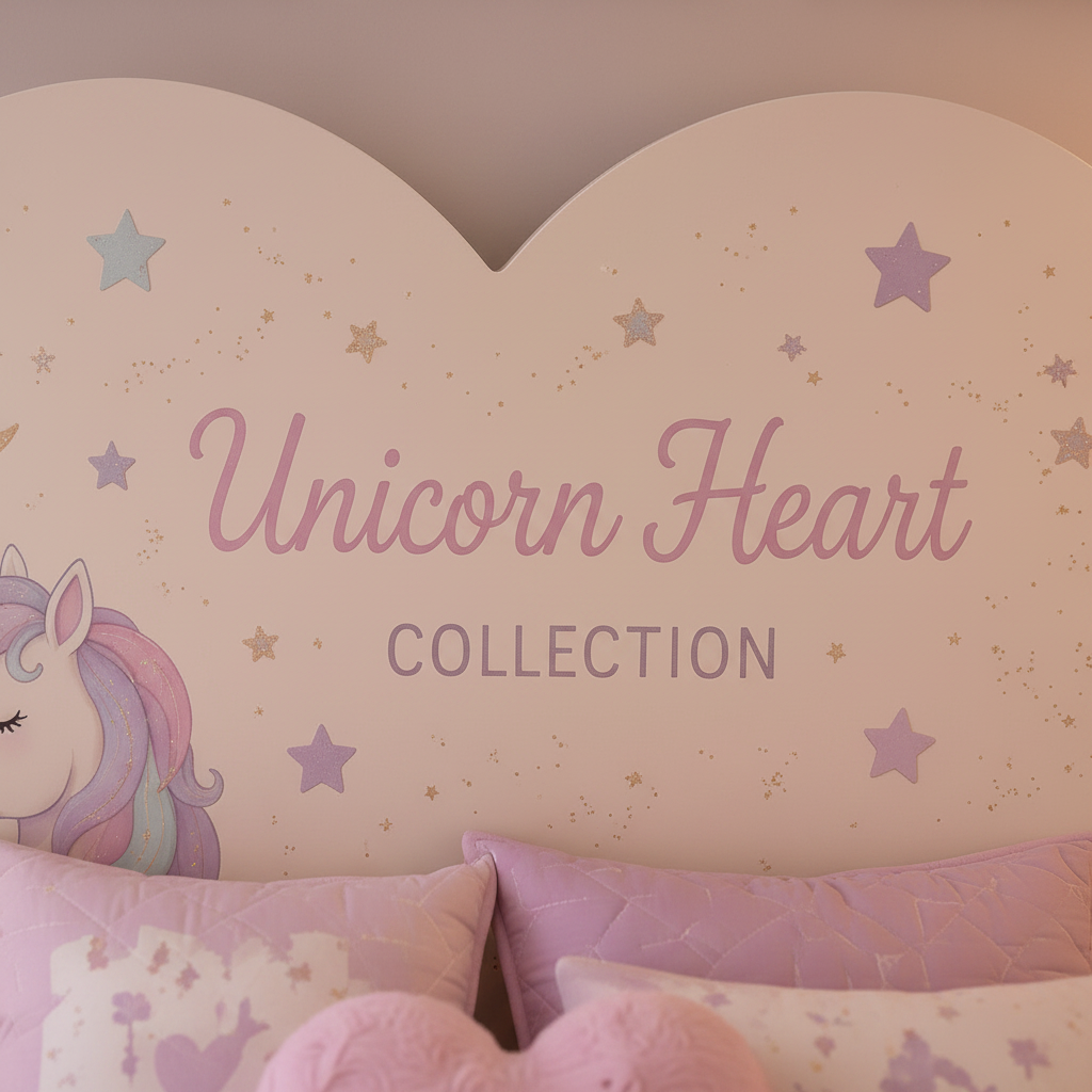 Cameretta Unicorn Heart – Letto Cuore con Armadio e Comodino Fantasy Rosa Lilla