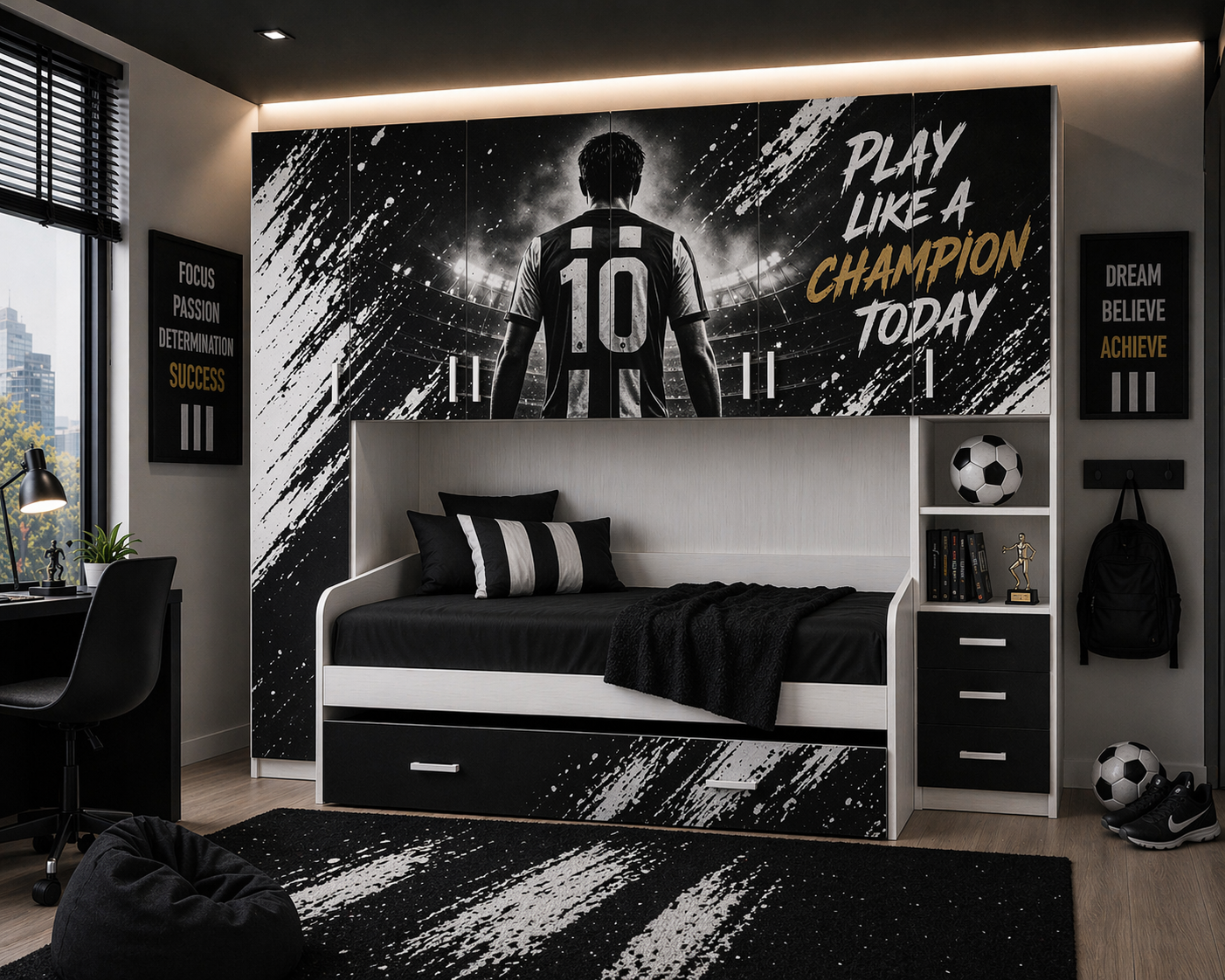 Cameretta a Ponte Urban Icon – Design BIANCONERO con 2 reti Letto