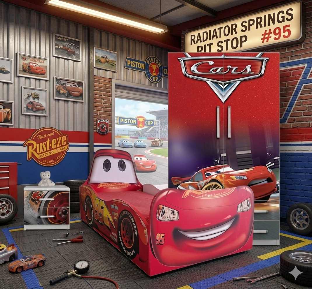 🚗 Cameretta Cars Racing Adventure – Set Letto + Armadio + Comodino