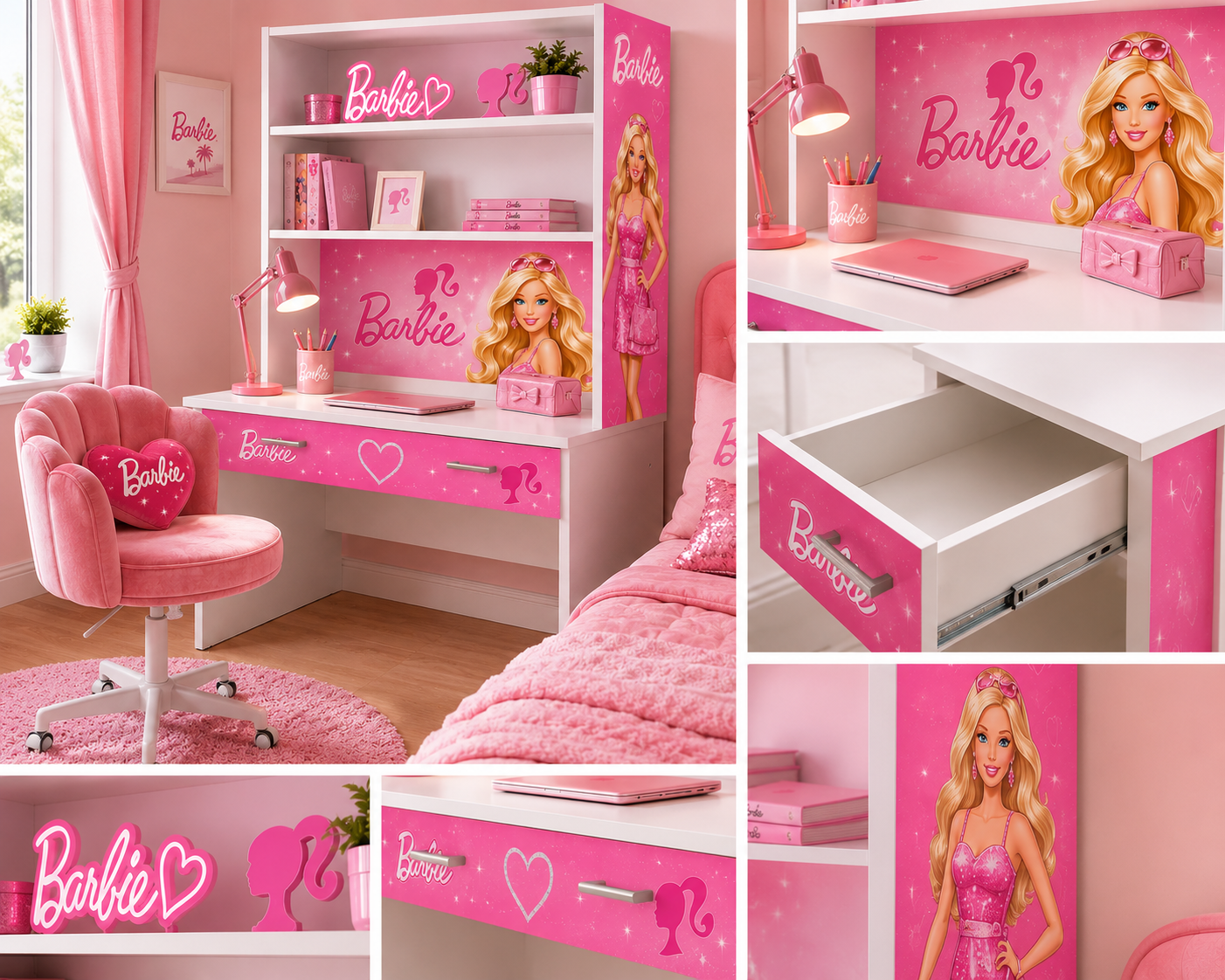 Scrivania con Libreria Barbie Luxury Pink – Design Elegante per Camerette Glamour