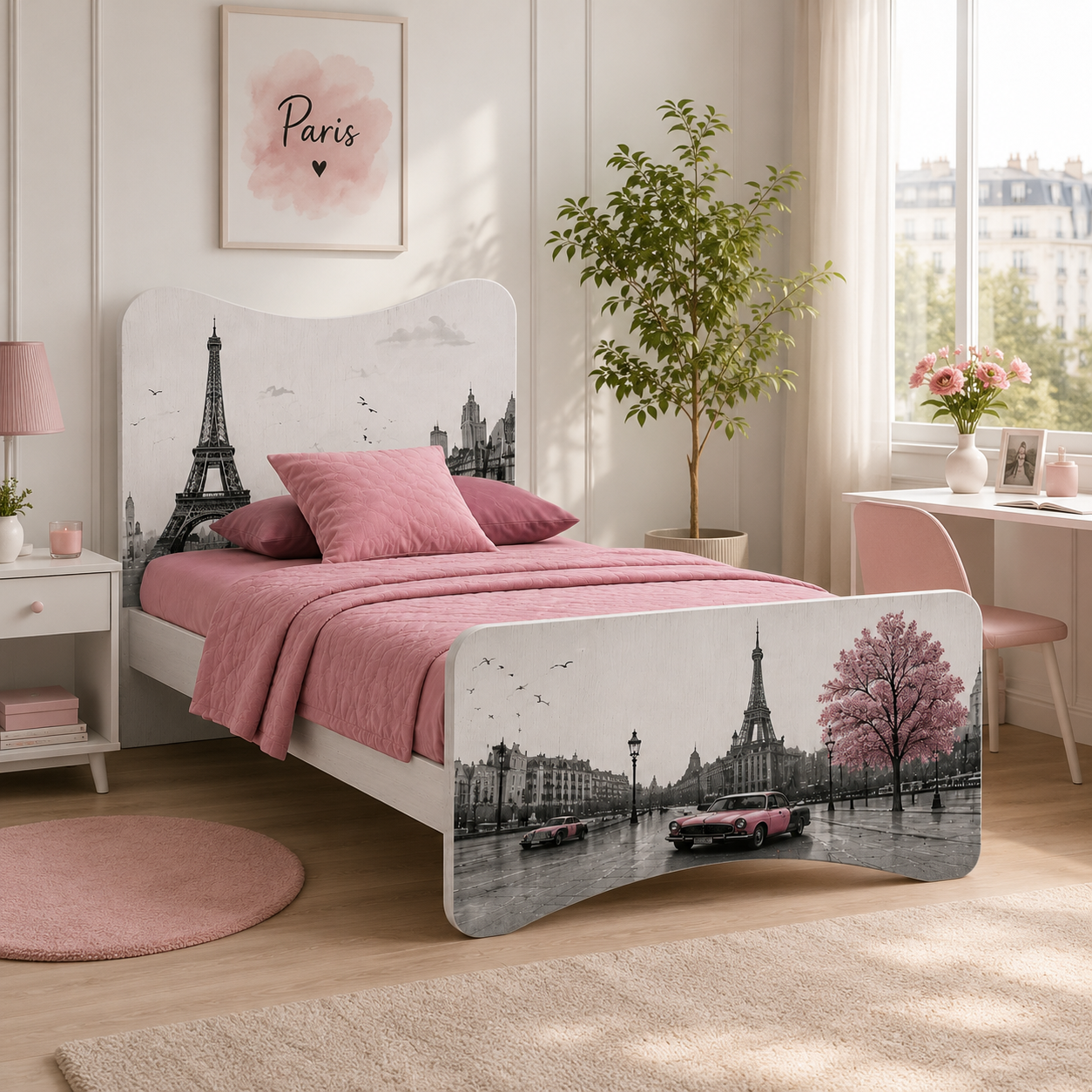 Letto Singolo Paris Romance – Letto Design Parigi Rosa Cipria Stile Shabby Chic Moderno