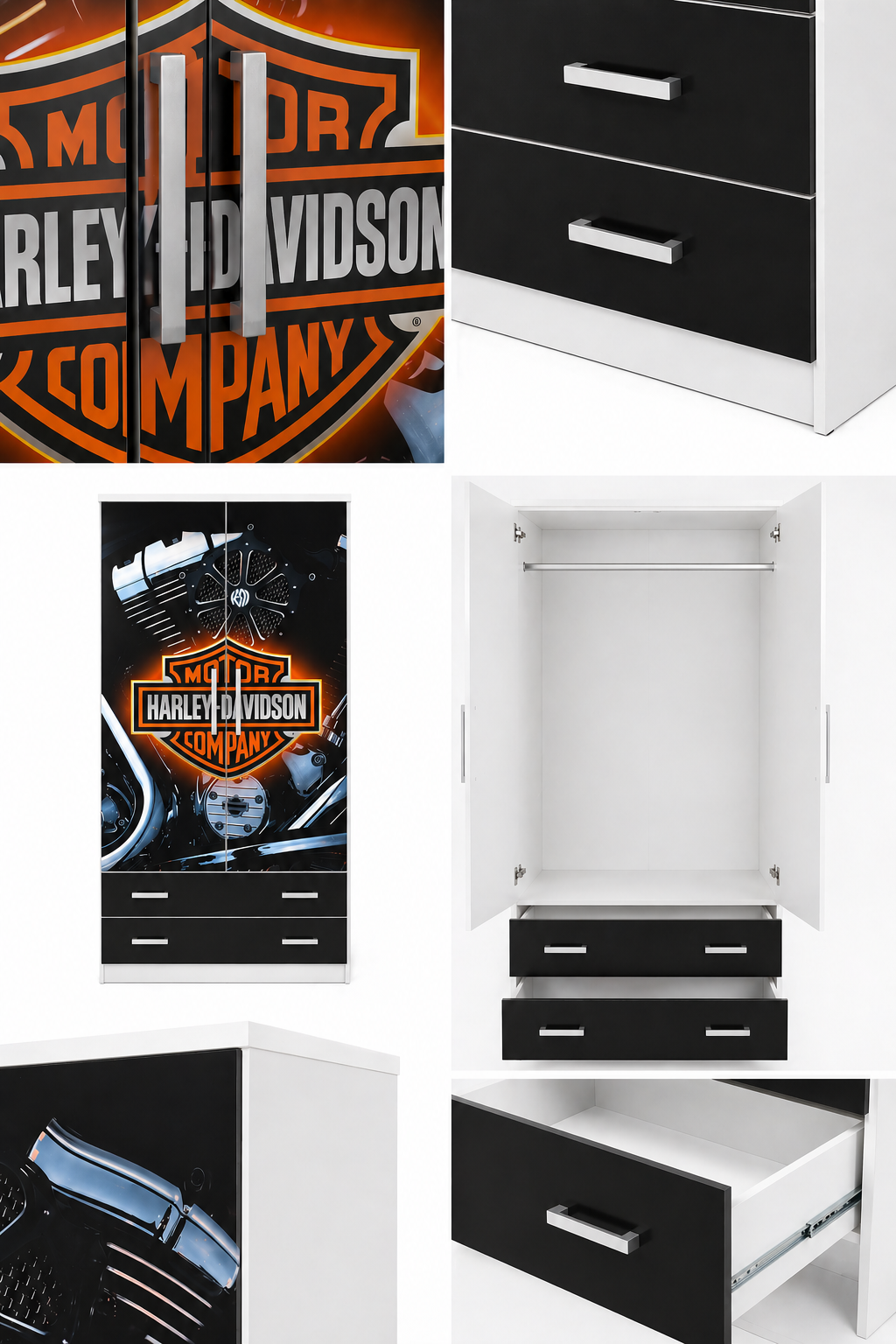 Armadio Biker Legend 2 Ante 2 Cassetti – Design Moto Custom Style Nero Arancio